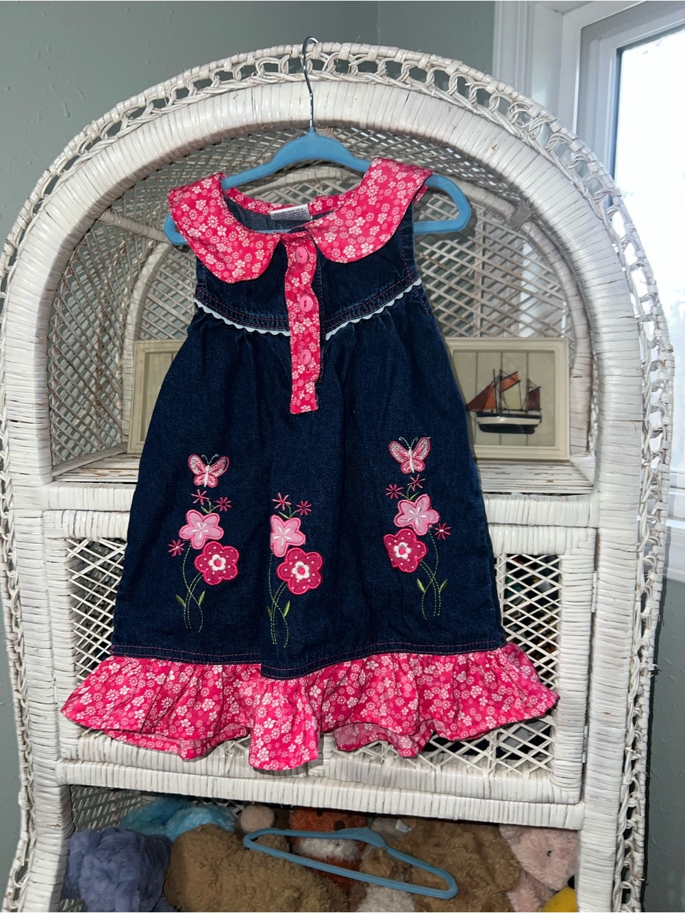 Y2K vintage denim floral embroidered girls dress